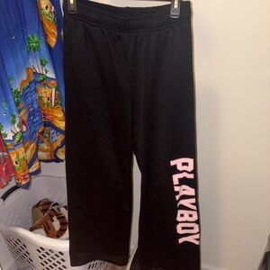 PLAYBOY Black Sweatpants with Pink Vertical Logo
